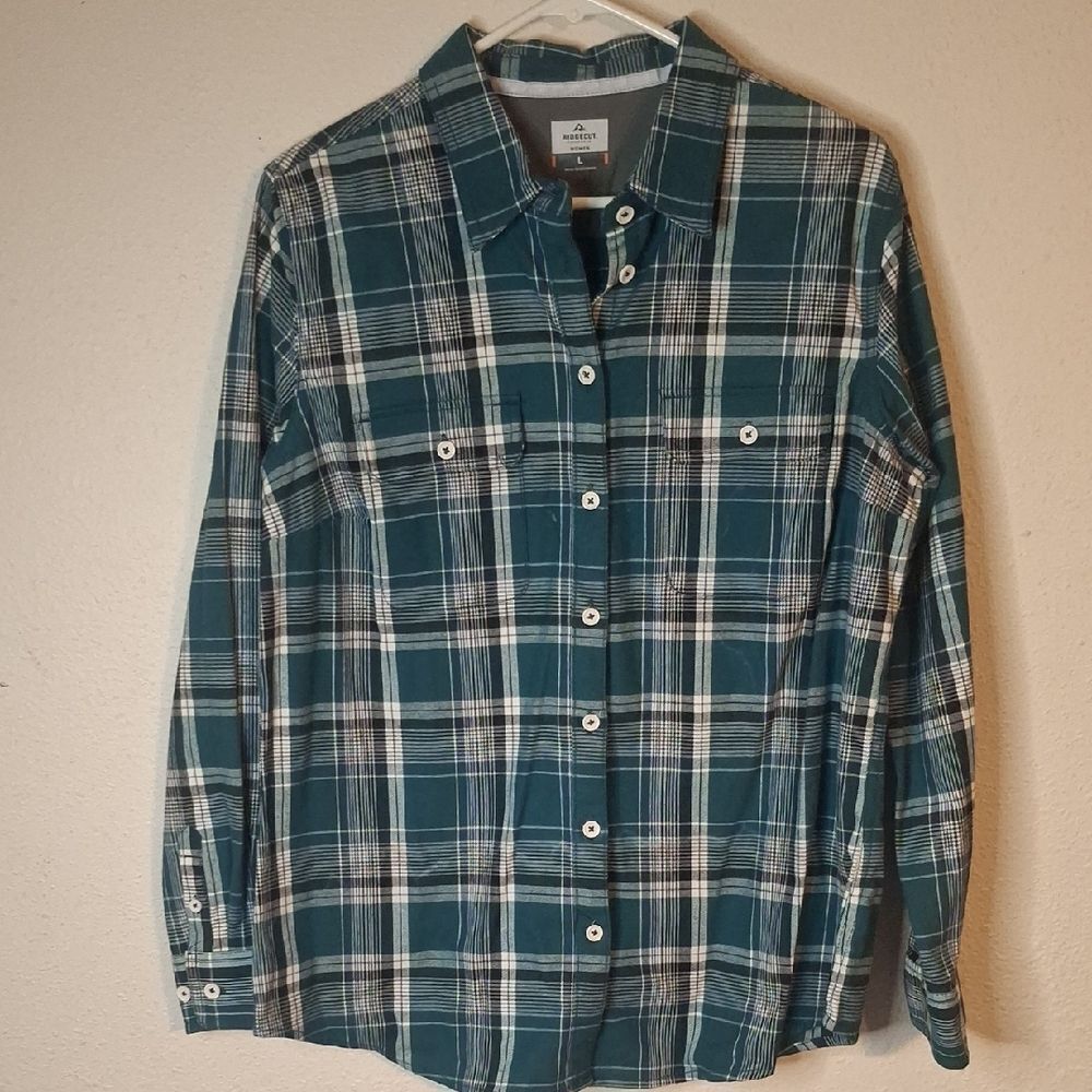 Ridgecut Teal and White Plaid Button Down Shirt size large